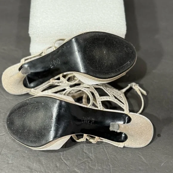 Caparros Gold Silver Rhinestone Open Toe Ankle Strap Strappy 4” Heels Size 7.5 - Picture 10 of 16